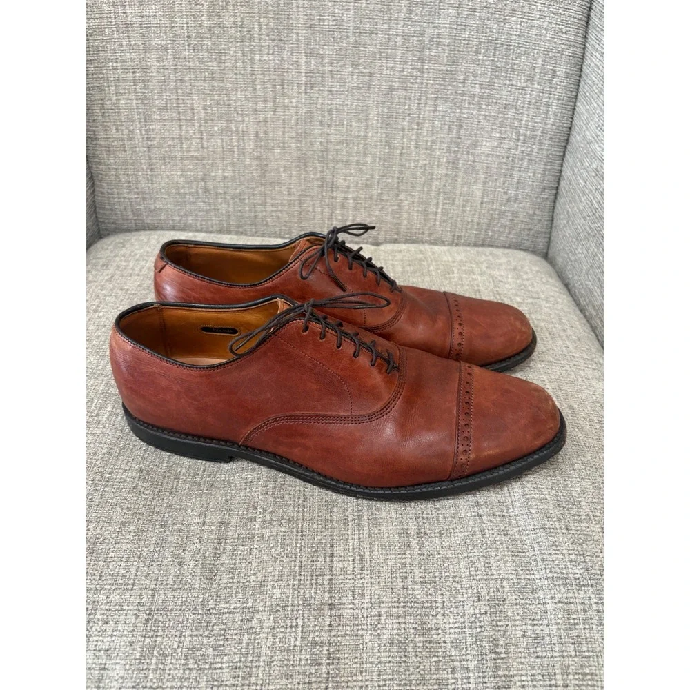 Allen‎ Edmonds Byron Mens 11 B Chili Leather Cap Toe Brogue Oxford Dress Shoes